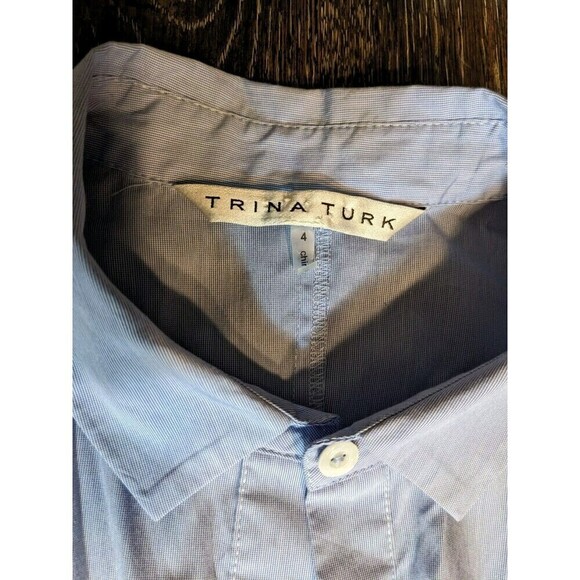 TRINA TURK Blue BUTTON DOWN Shirt DRESS Sz 4 Preppy Contemporary Lightweight - Picture 4 of 7
